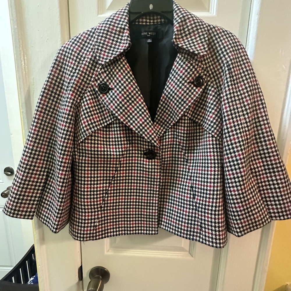 Nine West Black and Red Houndstooth Blazer